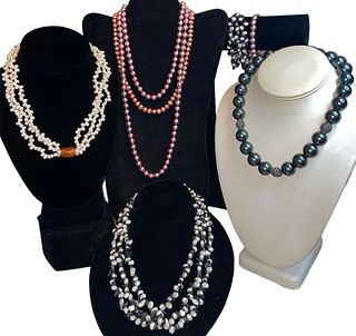 Collection Pearl Necklaces some with 14k Gold Clasps & Sterling Silver 