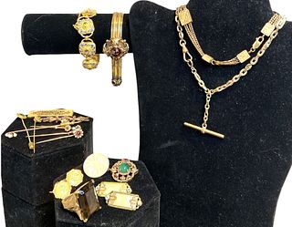 Antique Jewelry Collection Hat Pins, Slide Bracelet, Watch Chains 