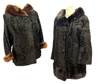 Two 1950s Astrakhan Lamb and Mink Mid Length Coats 