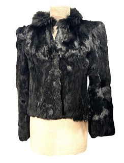 Vintage Dyed Black Kangaroo and Fox Fur Mid Length Coat