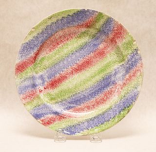 Three-color rainbow spatterware plate