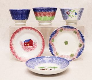(6) Spatterware child's unmatched cups and saucers