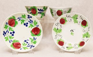 (2) Pearlware cups and saucers with floral decoration