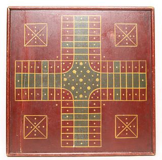 American parcheesi / checkers folk art gameboard