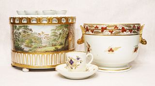 (3) British porcelain table articles including Worcester, Derby