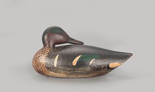 Early Preening Green-Winged Teal Decoy by Chase Littlejohn (1853-1943)