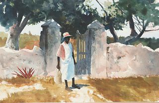 Chet Reneson (b. 1934), Bahamian Woman in Front of Gate