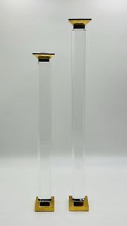 Pair of Tall Candle Holders in Brass & Lucite by Charles Hollis Jones