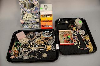 Two tray lots of jewelry and costume jewelry with some sterling and gold.