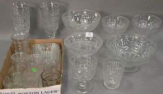 Twenty-one piece Waffle pattern flint glass lot including six stemmed bowls, nest of three rectangular dishes, glassware and