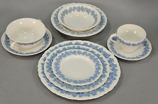 Large set of Wedgwood embossed Queen's ware china marked on back Wedgwood for Etruria and Barlaston, 186 total pieces, comple