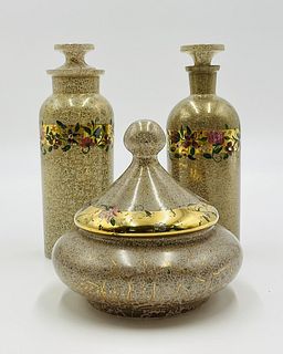 Set of 3 Eglomise Bottles and Lidded Vessel by T.W.C. -Corporation