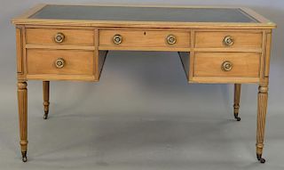 Kittinger bleached mahogany desk with inset leather top. ht. 36 1/2in., wd. 54in., dp. 29in.