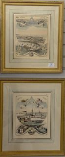 Set of five colored lithograph city views designed by W. Brotherhead, H.J. Toudy & Co. Steam Lithographs including New York,