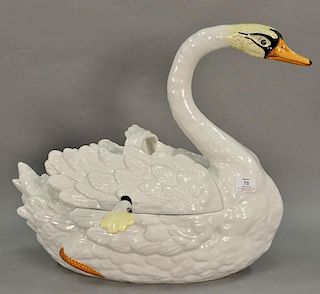 Chelsea House Port Royal porcelain swan punch bowl with ladle. ht. 19in., lg. 24in.
