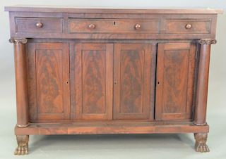Large Victorian mahogany server having three drawers over four doors on claw feet. ht. 43in., lg. 60in.