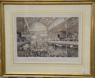 After Charles Parsons (1824-1910) handcolored lithograph printed by Endicott "An Interior View of the Crystal Palace" publish