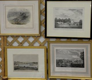 Four engravings and lithographs including South view of the Several Halls of Harvard College by Annin & Smith Engraving (ss 1