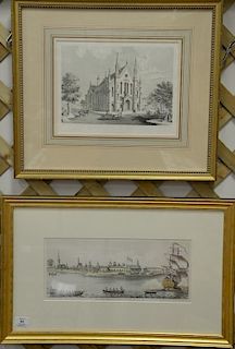 Six handcolored engravings and lithographs prints including A View of the City of Boston the Capitol of New England after Gov