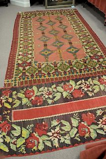 Two wool flat weave Oriental rugs including a runner and an area rug. 6'5" x 9'10" and 3'2" x 9'
