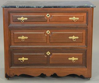 Refinished Victorian three drawer chest with granite top. ht. 33in., wd. 39in., dp. 17in.