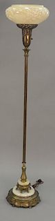 Torchere floor lamp with glass shade and alabaster base. ht. 68in.