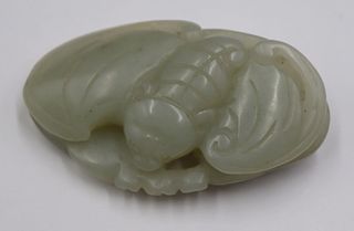 Chinese Carved Celadon Jade Bat.