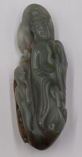 Chinese Celadon Jade Carving with Russet Skin.
