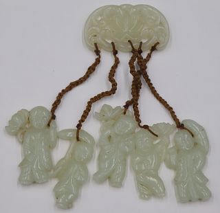Chinese Carved Jade Ruyi with (5) Figural Pendants