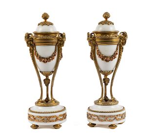 PAIR OF LOUIS XVI STYLE MARBLE AND GILT BRONZE CASSOLETTES