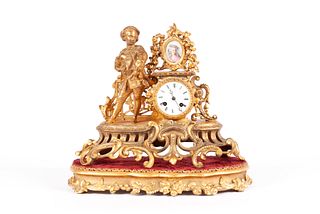 ROCOCO STYLE FIGURAL MANTEL CLOCK ON STAND