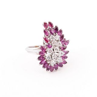WHITE GOLD, RUBY, AND DIAMOND COCKTAIL RING