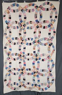 Vintage c1940s Double Wedding Ring Quilt