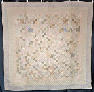 Antique c1920s 4 Patch Quilt in Shirtings