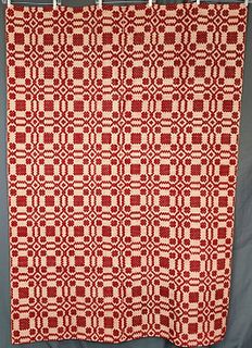 Antique Red & White Woven Coverlet