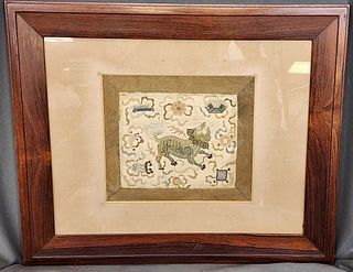 Vintage Framed Chinese Lion Embroidery