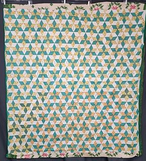 Vintage 1930s 6 Pointed Star Tied Quilt