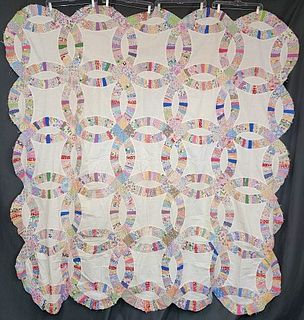 Vintage c1930s Double Wedding Ring Quilt Top