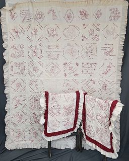 Antique 1904 Redwork Quilt with Shams