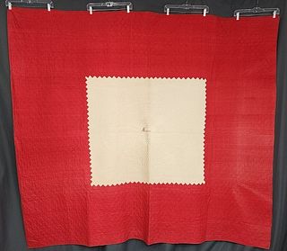 Antique c1900s Red and White Medallion Quilt