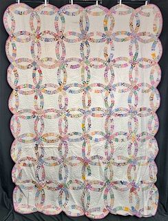 Vintage c1930 Double Wedding Ring Quilt