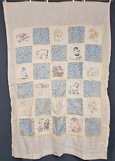 Vintage c1920 Embroidered Childs Quilt Top