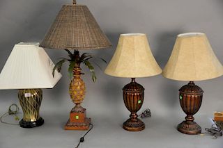 Four Contemporary table lamps including Pineapple style, pair of urn style, and a brass lamp. total height 24in. to 36in.