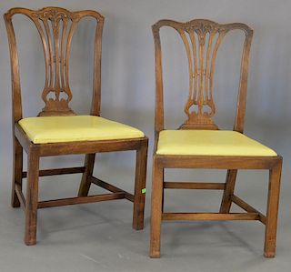 Set of eight Chippendale style dining chairs with stretcher bases, two armchairs and six side chairs.