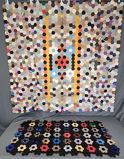 2 Antique Silk Hexagon Quilt Tops