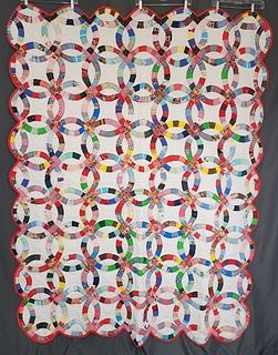 Vintage c1970 Double Wedding Ring Quilt