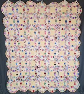Vintage c1940 Double Wedding Ring Quilt