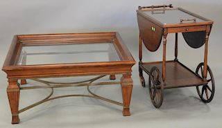 Two piece lot to include mahogany coffee table with glass top (top: 40" x 40") and a mahogany tea cart.
