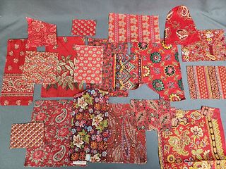 75 Smaller 19th Century Turkey Red Fabric Samples 