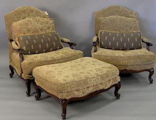 Pair of Louis XV style upholstered armchairs, signed Lillian August. wd. 36in.